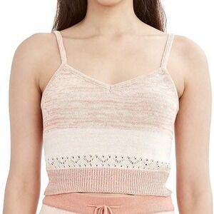 BCBGeneration Pink Space Dye Knit Cropped Cami Top Pointelle V-Neck Small NEW